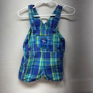 Baby OshKosh B'gosh Blue Green Plaid Shortalls Overalls 3 6 Month‎